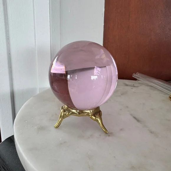Pink Crystal Ball with Brass Stand - Picture 5 of 5
